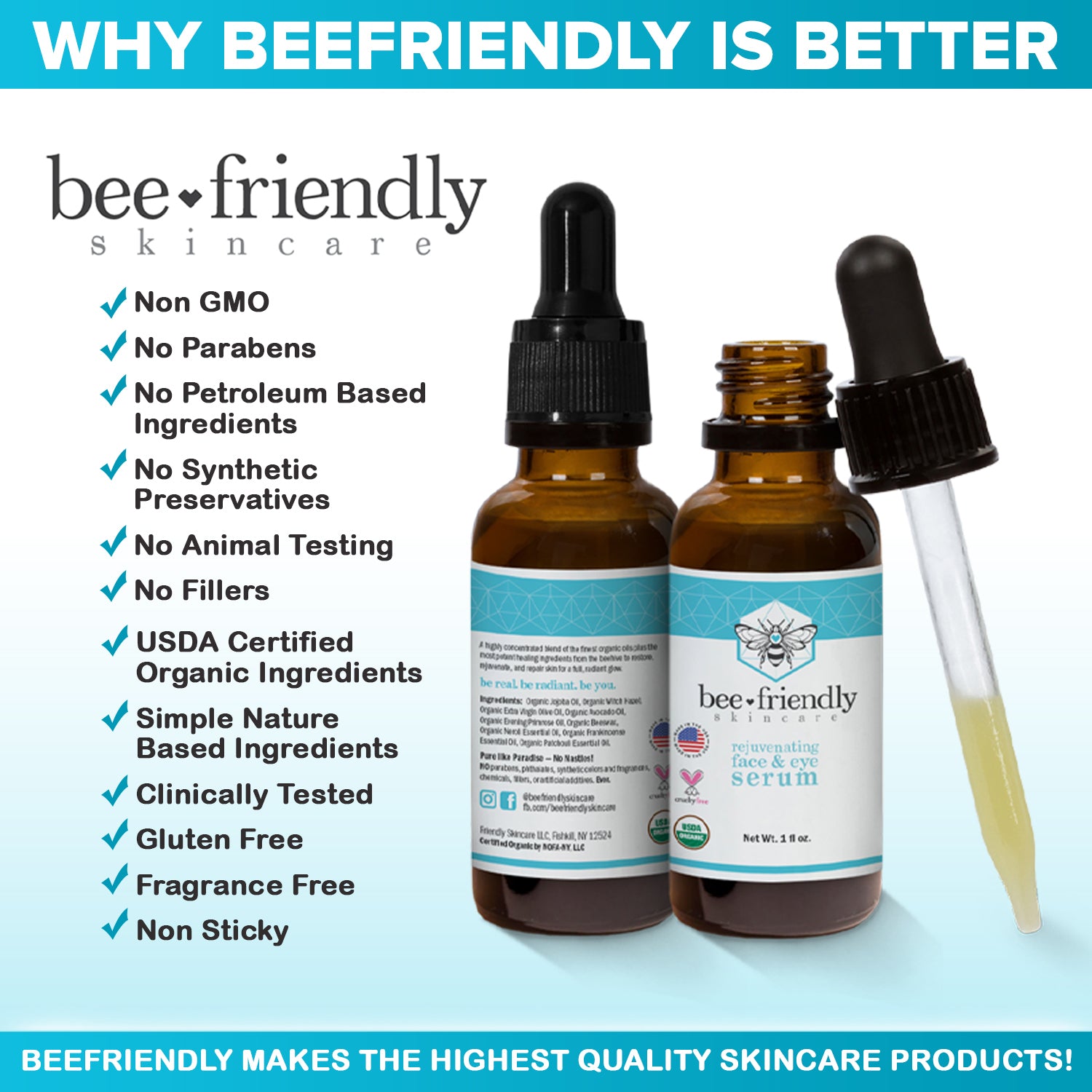 Organic Face & Eye Serum, Anti Aging, Deep Penetrating Hydration, Rejuvenates, Nourishes, Tightens & Lifts Facial Skin 1 oz