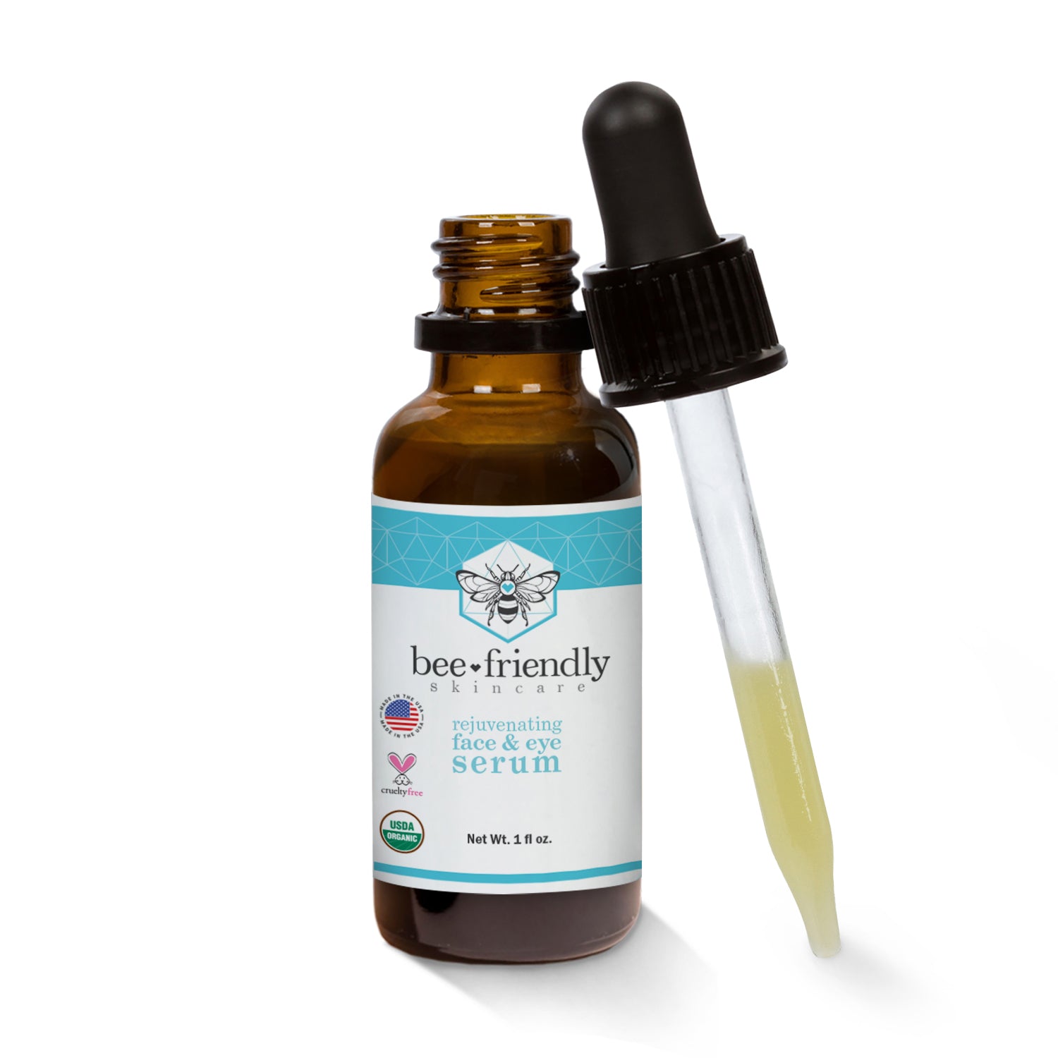 Organic Face & Eye Serum By BeeFriendly, Anti Aging, Deep Penetrating Hydration, Rejuvenates, Nourishes, Tightens, Brightens and Lifts Facial Skin, USDA Certified & All Natural, 1 oz