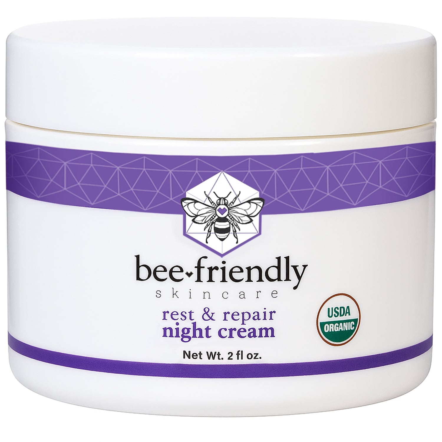 Certified Organic Night Cream By BeeFriendly, Deep Hydrating & Moisturizing Night Time Eye, Face, Neck & Decollete Cream 2 oz
