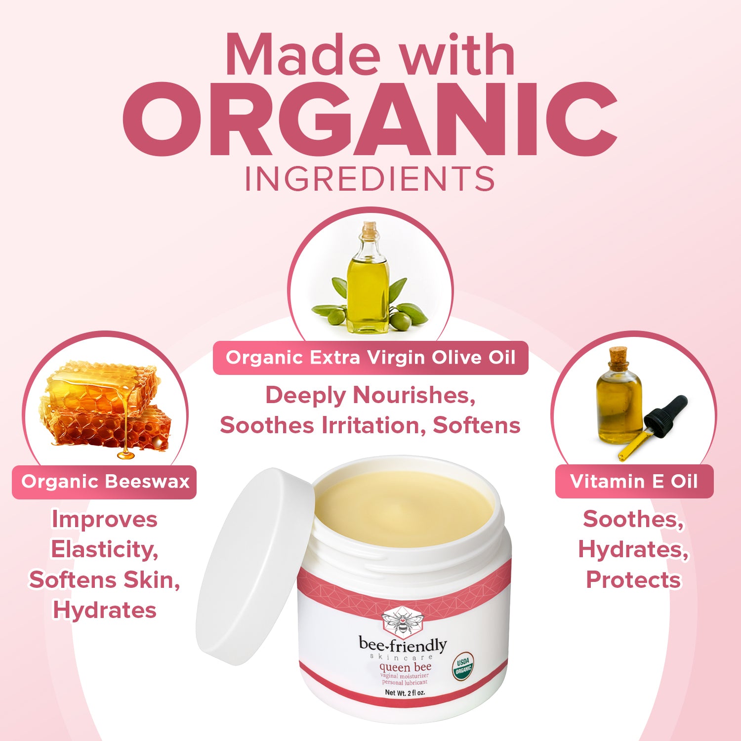 Organic Vaginal Moisturizer By BeeFriendly, USDA Certified, Natural Vulva Cream 2 oz