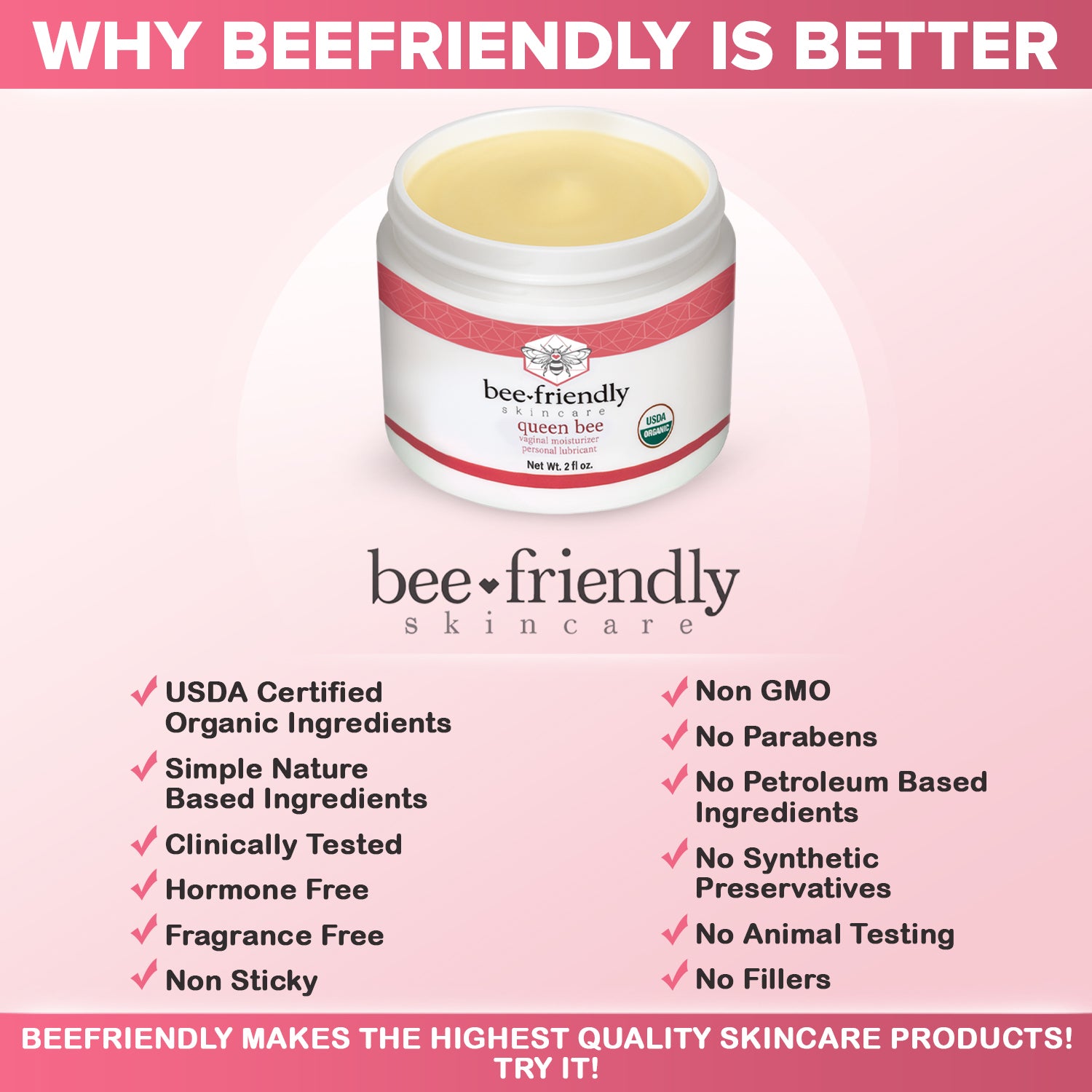 Organic Vaginal Moisturizer By BeeFriendly, USDA Certified, Natural Vulva Cream 2 oz