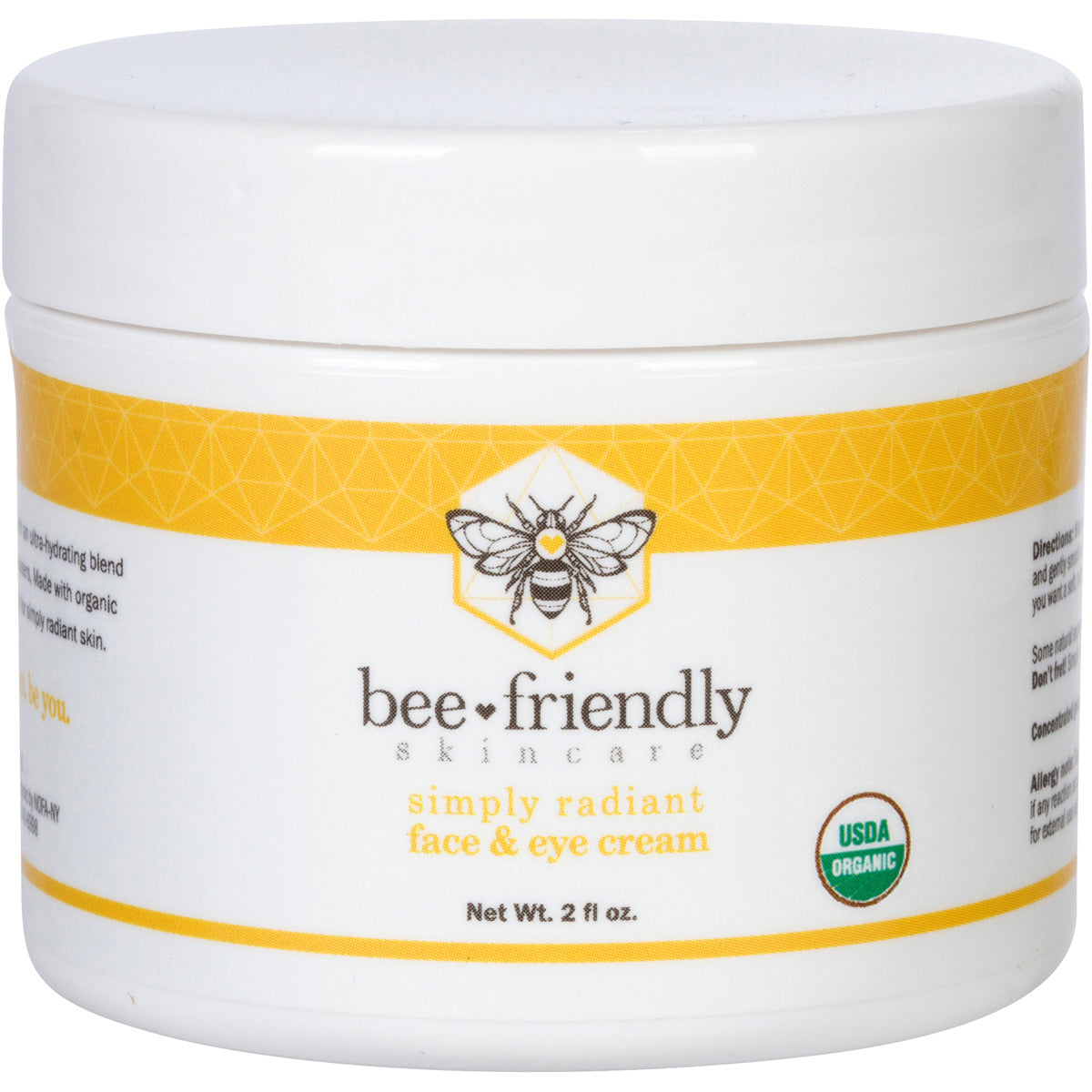 Face and Eye Cream by BeeFriendly Natural USDA Certified Organic Moisturizer, All In One Face, Eye, Neck, Decollete Cream, 2 oz